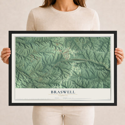 Braswell, Georgia map print, 12" x 18" W/ Black Ayous Wood Frame mockup