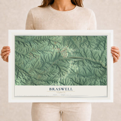 Braswell, Georgia map print, 12" x 18" W/ White Ayous Wood Frame mockup