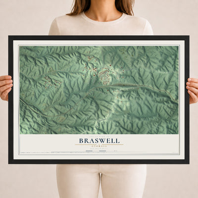 Braswell, Georgia map print, 18" x 24" W/ Black Ayous Wood Frame mockup