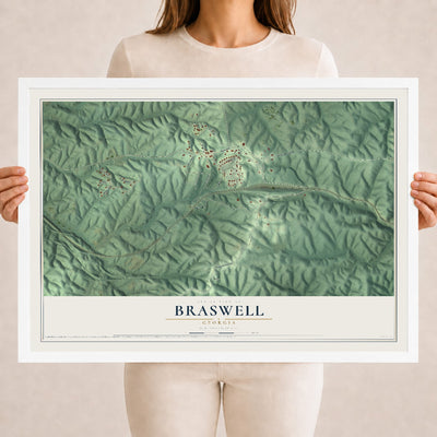 Braswell, Georgia map print, 18" x 24" W/ White Ayous Wood Frame mockup