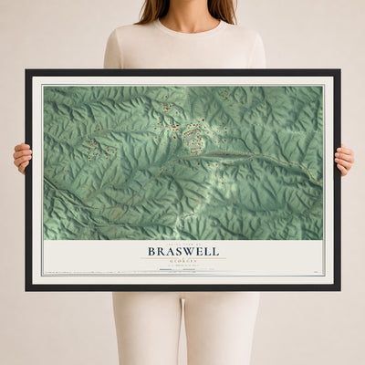 Braswell, Georgia map print, 24" x 36" W/ Black Ayous Wood Frame mockup