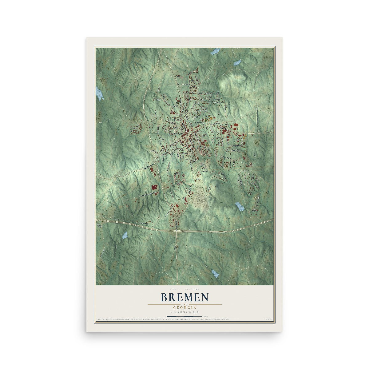 Bremen, Georgia map print, 12" x 18" Archival Matte Print mockup