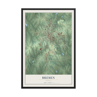 Bremen, Georgia map print, 12" x 18" W/ Black Ayous Wood Frame mockup