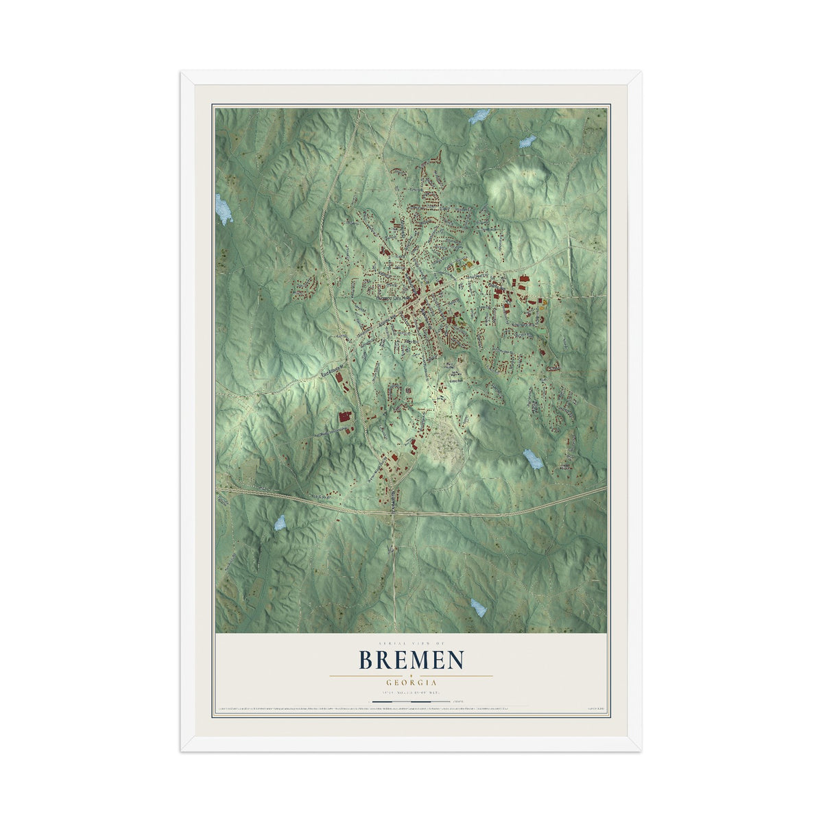 Bremen, Georgia map print, 12" x 18" W/ White Ayous Wood Frame mockup