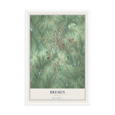 Bremen, Georgia map print, 12" x 18" W/ White Ayous Wood Frame mockup