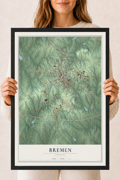 Bremen, Georgia map print, 18" x 24" W/ Black Ayous Wood Frame mockup