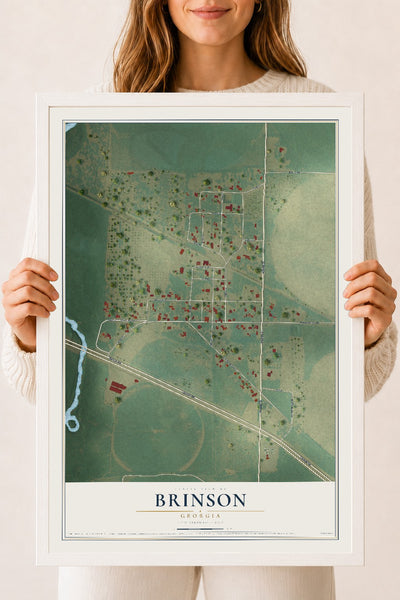 Brinson, Georgia map print, 18" x 24" W/ White Ayous Wood Frame mockup