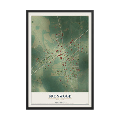 Bronwood, Georgia map print, 12" x 18" W/ Black Ayous Wood Frame mockup