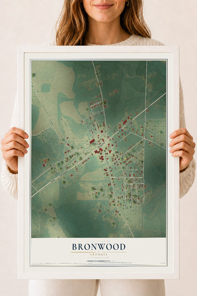 Bronwood, Georgia map print, 18" x 24" W/ White Ayous Wood Frame mockup
