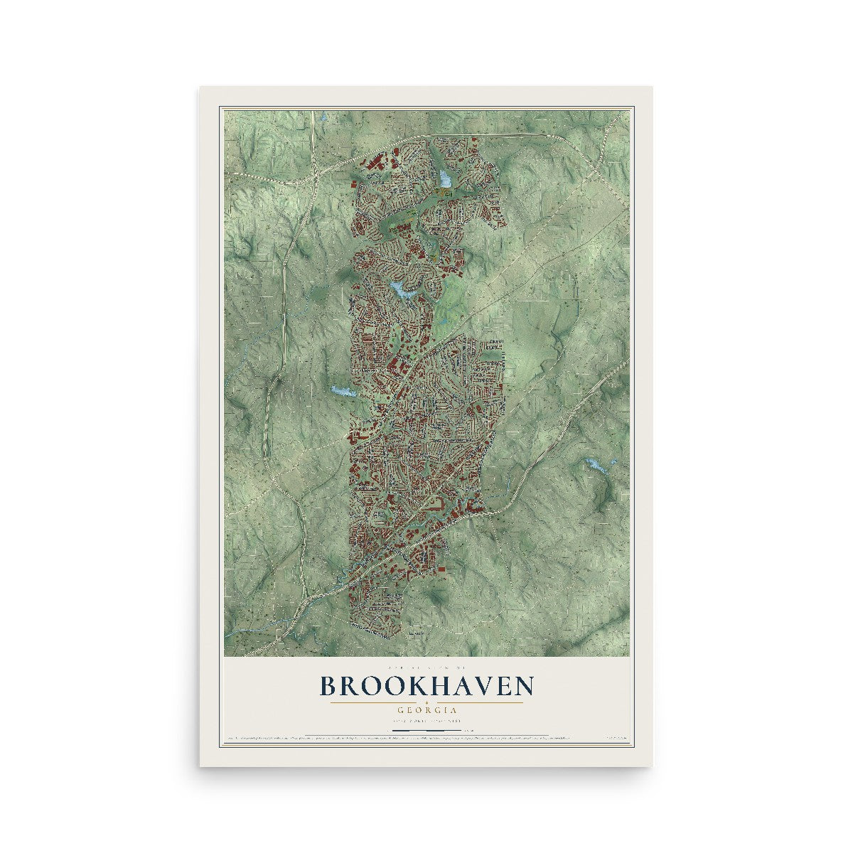 Brookhaven, Georgia map print, 12" x 18" Archival Matte Print mockup