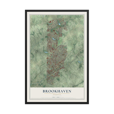 Brookhaven, Georgia map print, 12" x 18" W/ Black Ayous Wood Frame mockup
