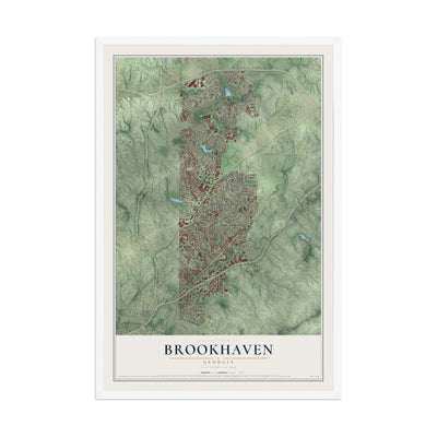 Brookhaven, Georgia map print, 12" x 18" W/ White Ayous Wood Frame mockup