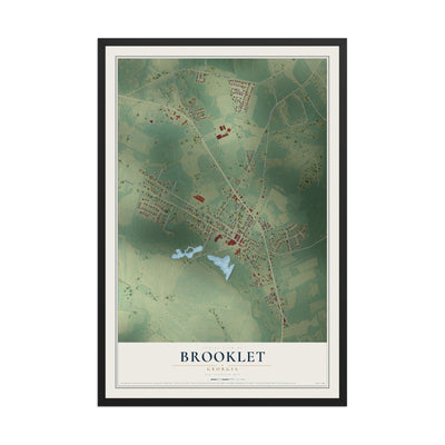 Brooklet, Georgia map print, 12" x 18" W/ Black Ayous Wood Frame mockup