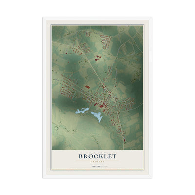 Brooklet, Georgia map print, 12" x 18" W/ White Ayous Wood Frame mockup