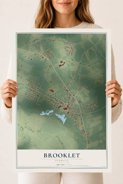 Brooklet, Georgia map print, 18" x 24" Archival Matte Print mockup