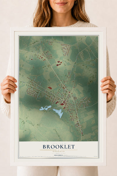 Brooklet, Georgia map print, 18" x 24" W/ White Ayous Wood Frame mockup