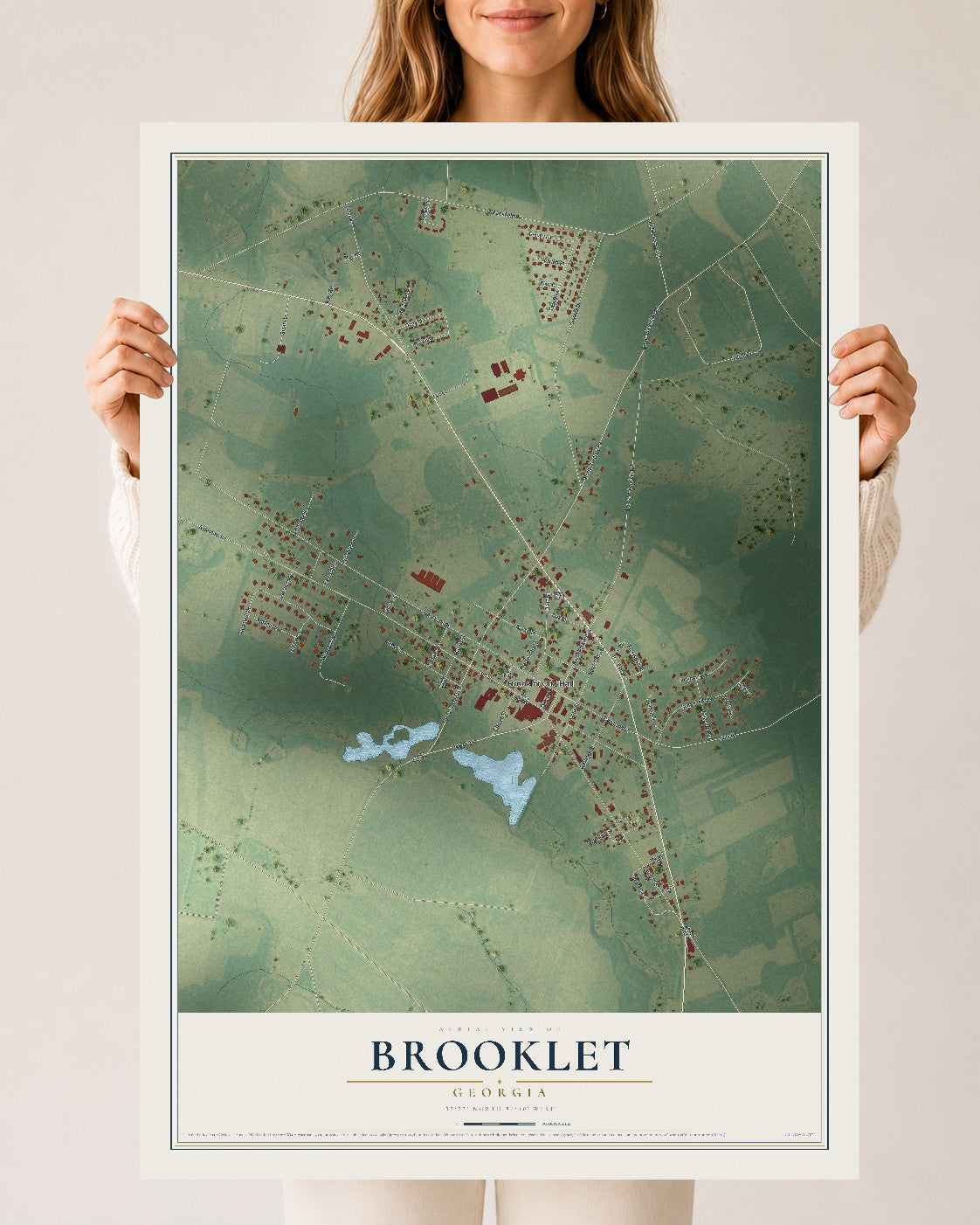 Brooklet, Georgia map print, 24" x 36" Archival Matte Print mockup