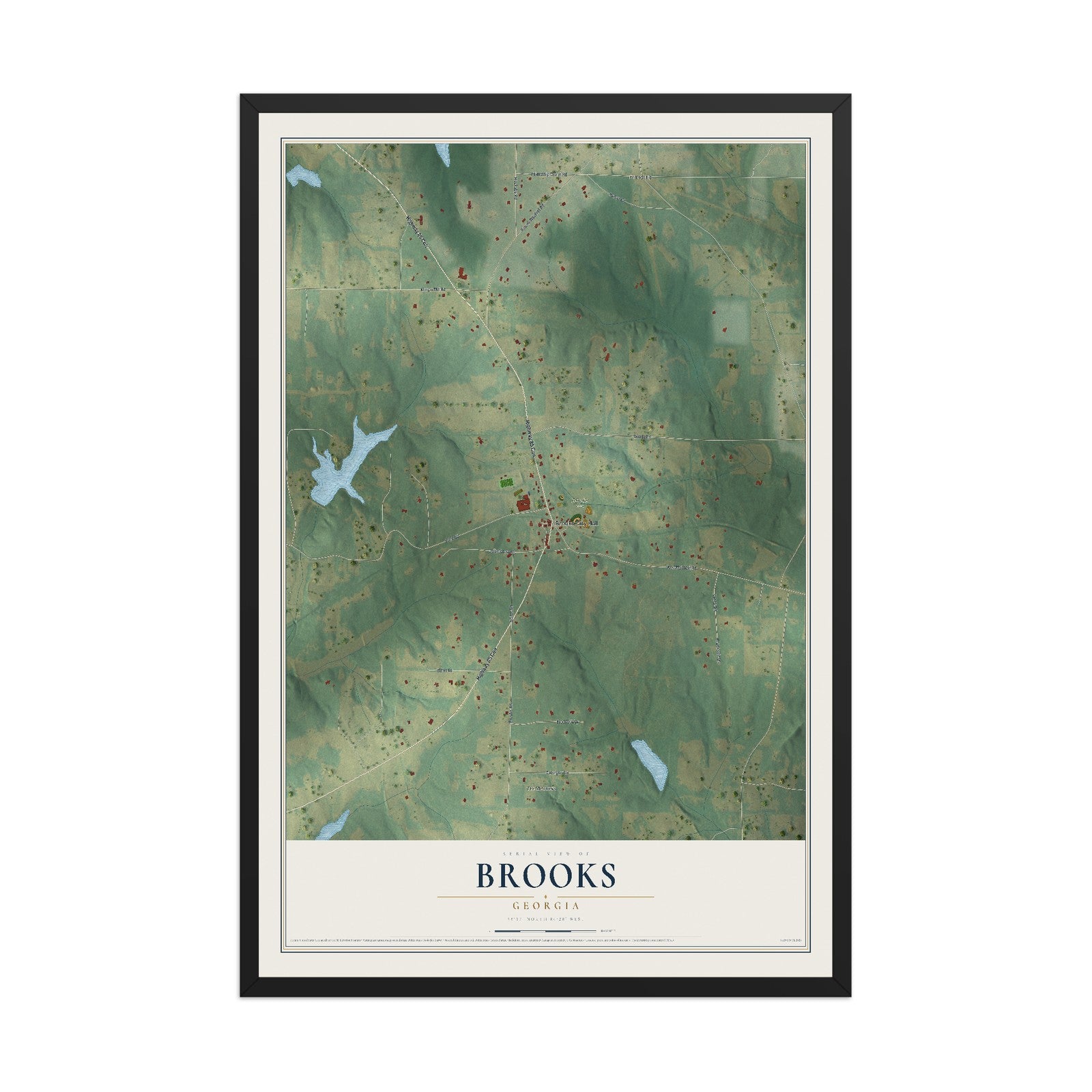 Brooks, Georgia map print, 12" x 18" W/ Black Ayous Wood Frame mockup