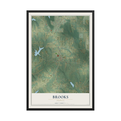 Brooks, Georgia map print, 12" x 18" W/ Black Ayous Wood Frame mockup