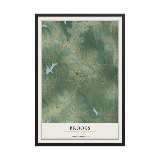 Map of Brooks, Georgia, 12 x 18 inch print in a black wood frame