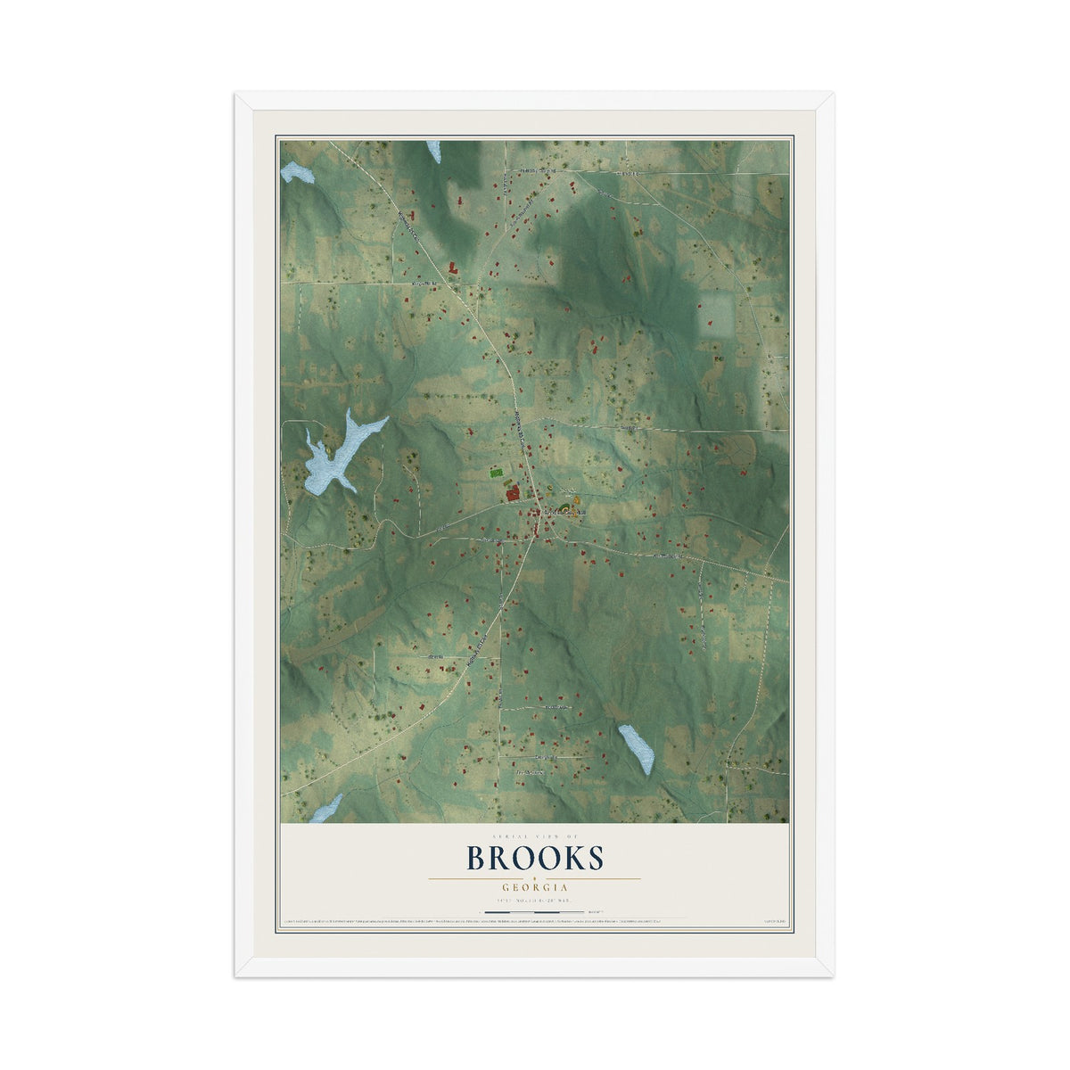 Brooks, Georgia map print, 12" x 18" W/ White Ayous Wood Frame mockup