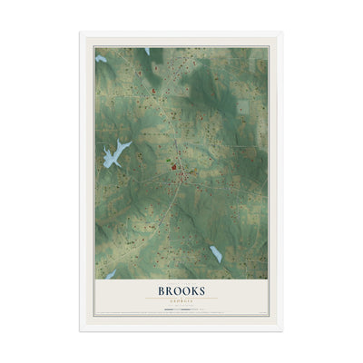 Brooks, Georgia map print, 12" x 18" W/ White Ayous Wood Frame mockup