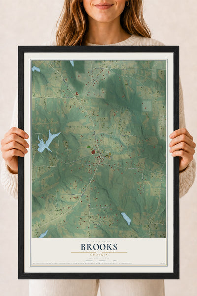 Brooks, Georgia map print, 18" x 24" W/ Black Ayous Wood Frame mockup