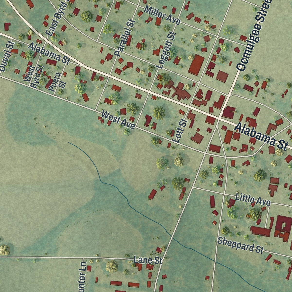 Close-up 1 of the Broxton, Georgia map artwork