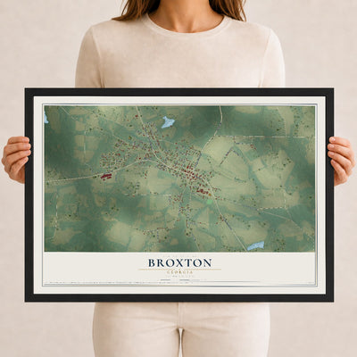 Broxton, Georgia map print, 12" x 18" W/ Black Ayous Wood Frame mockup