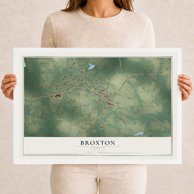 Broxton, Georgia map print, 12" x 18" W/ White Ayous Wood Frame mockup