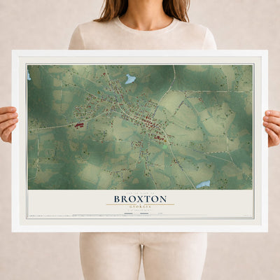 Broxton, Georgia map print, 18" x 24" W/ White Ayous Wood Frame mockup