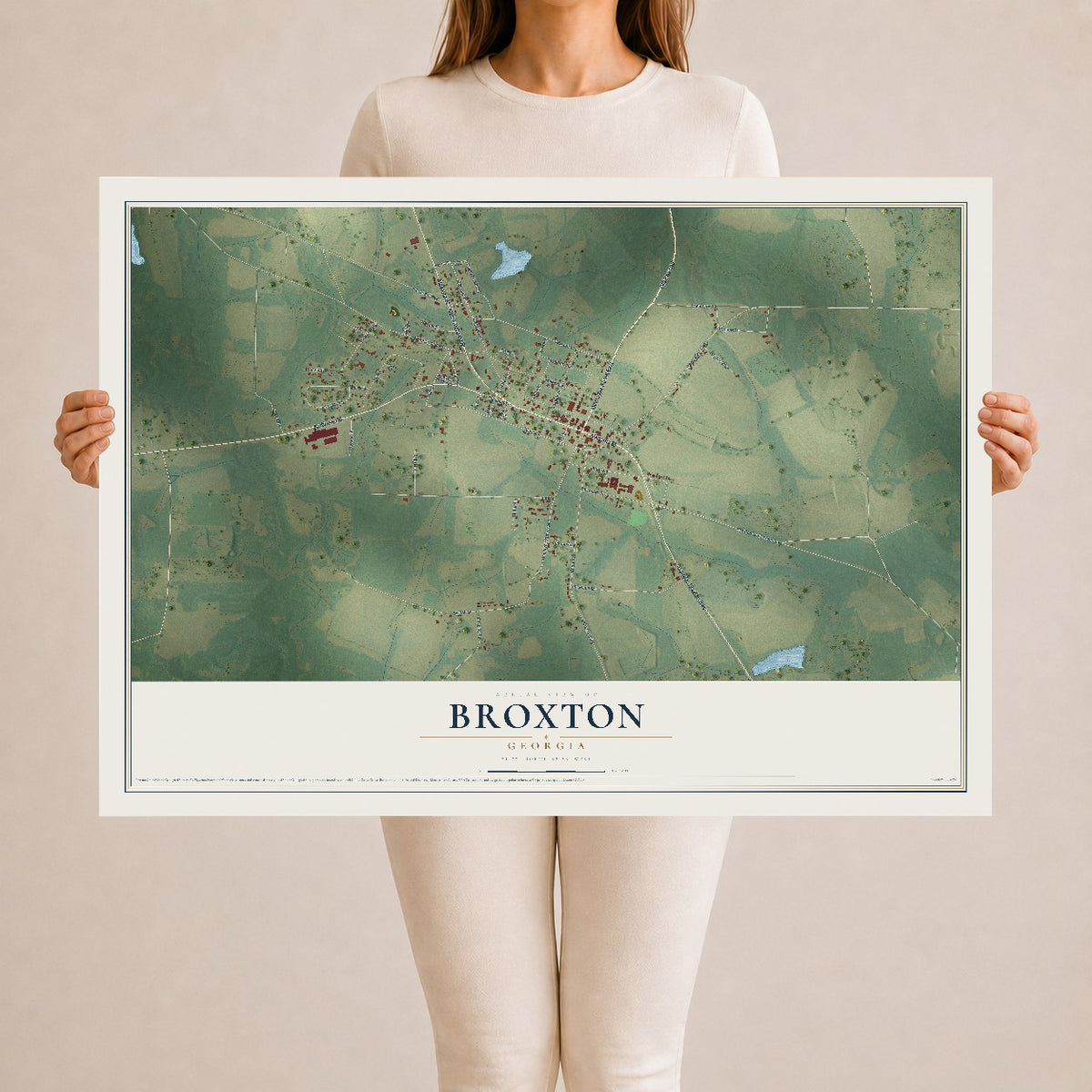 Broxton, Georgia map print, 24" x 36" Archival Matte Print mockup