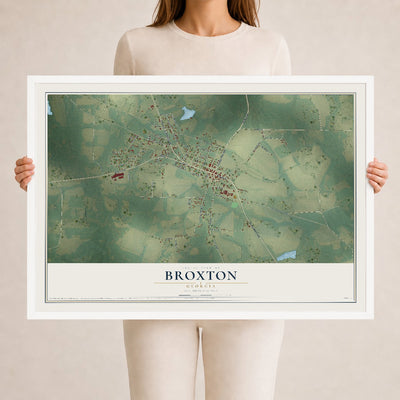Broxton, Georgia map print, 24" x 36" W/ White Ayous Wood Frame mockup