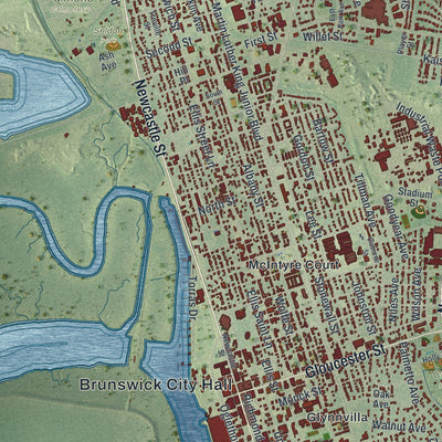 Close-up 1 of the Brunswick, Georgia map artwork