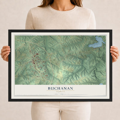 Buchanan, Georgia map print, 12" x 18" W/ Black Ayous Wood Frame mockup