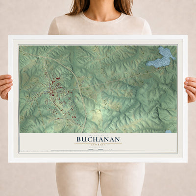 Buchanan, Georgia map print, 18" x 24" W/ White Ayous Wood Frame mockup