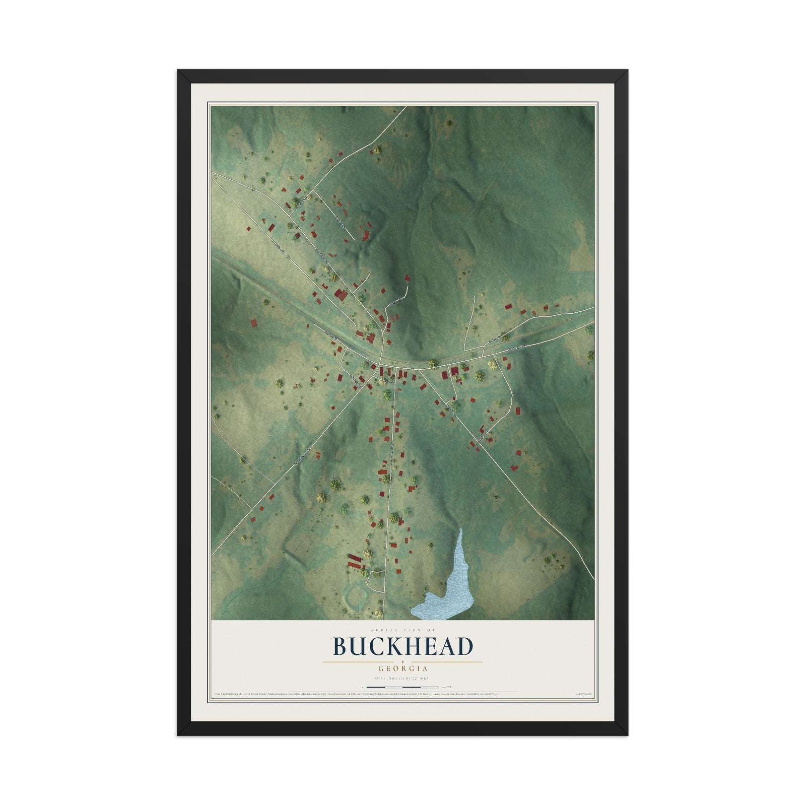 Buckhead, Georgia map print, 12" x 18" W/ Black Ayous Wood Frame mockup