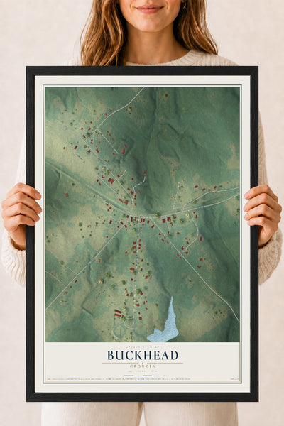 Buckhead, Georgia map print, 18" x 24" W/ Black Ayous Wood Frame mockup