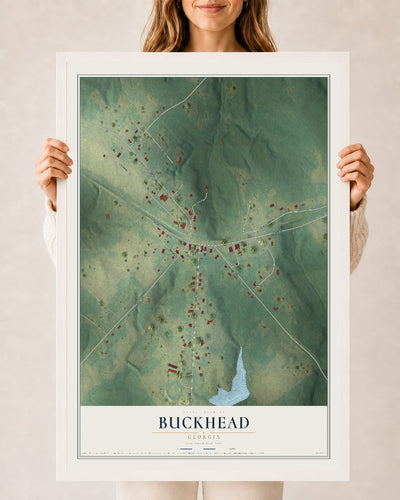 Buckhead, Georgia map print, 24" x 36" W/ White Ayous Wood Frame mockup
