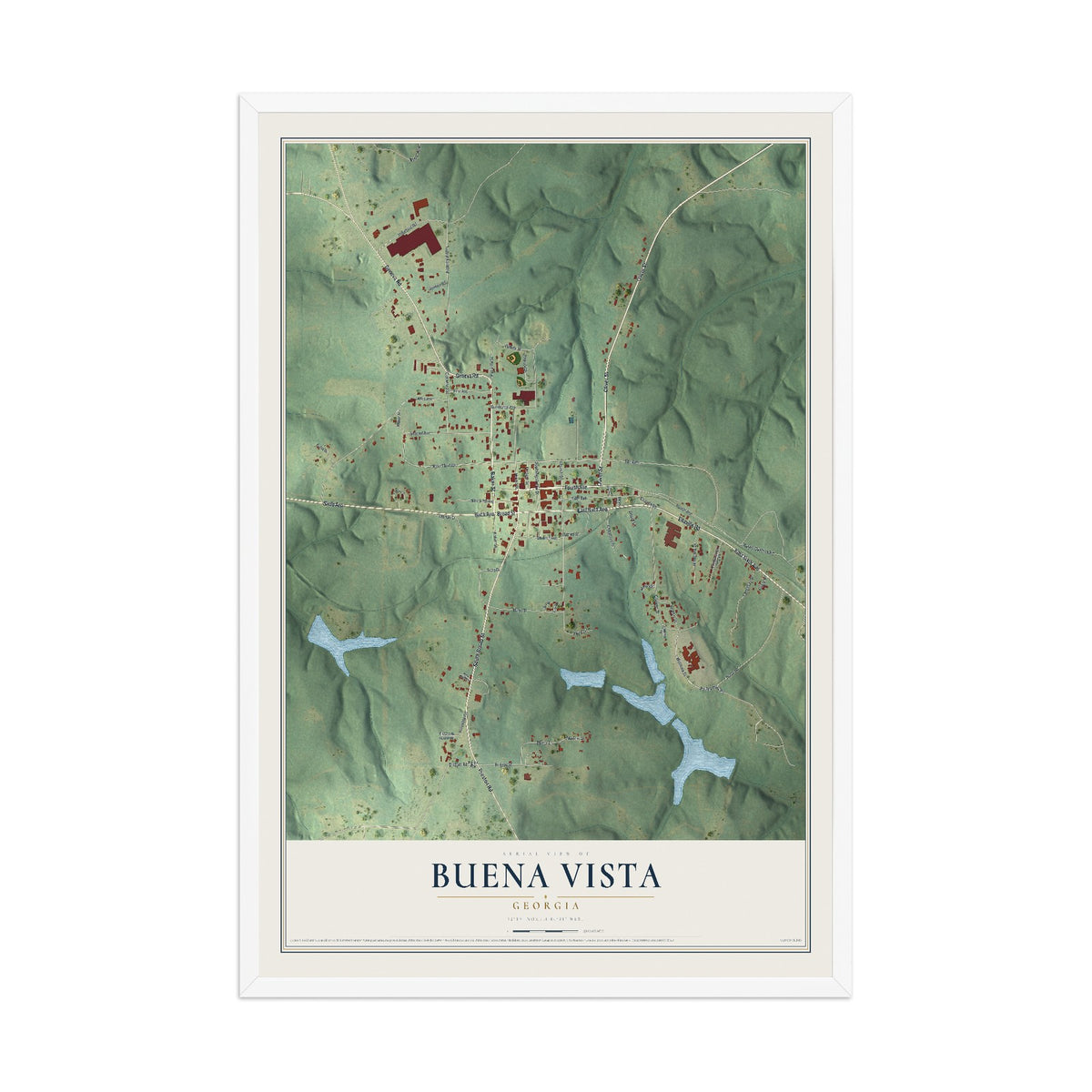 Buena Vista, Georgia map print, 12" x 18" W/ White Ayous Wood Frame mockup