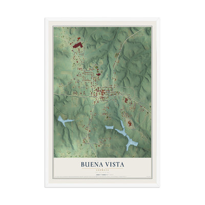 Buena Vista, Georgia map print, 12" x 18" W/ White Ayous Wood Frame mockup