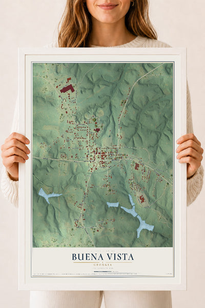 Buena Vista, Georgia map print, 18" x 24" W/ White Ayous Wood Frame mockup