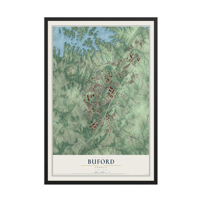 Buford, Georgia map print, 12" x 18" W/ Black Ayous Wood Frame mockup