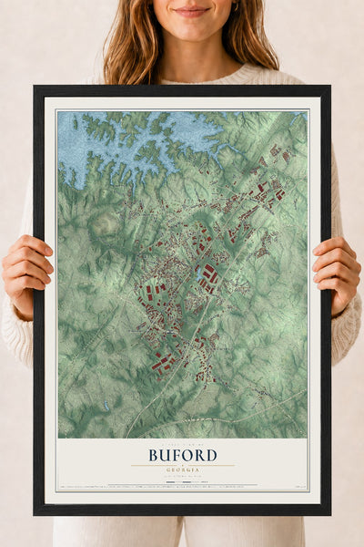 Buford, Georgia map print, 18" x 24" W/ Black Ayous Wood Frame mockup