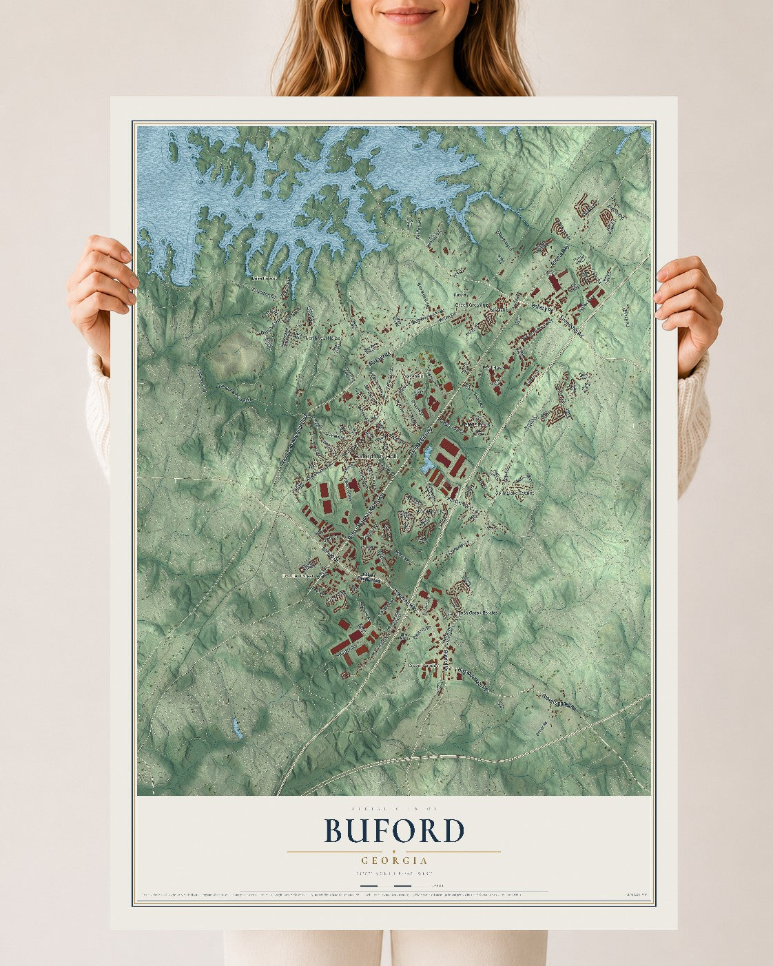 Buford, Georgia map print, 24" x 36" Archival Matte Print mockup