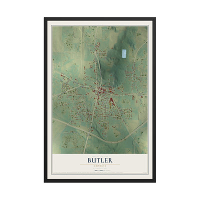 Butler, Georgia map print, 12" x 18" W/ Black Ayous Wood Frame mockup