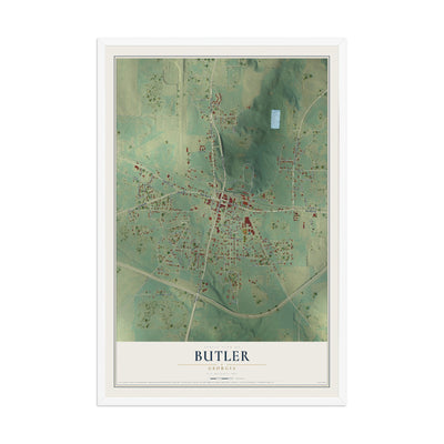 Butler, Georgia map print, 12" x 18" W/ White Ayous Wood Frame mockup