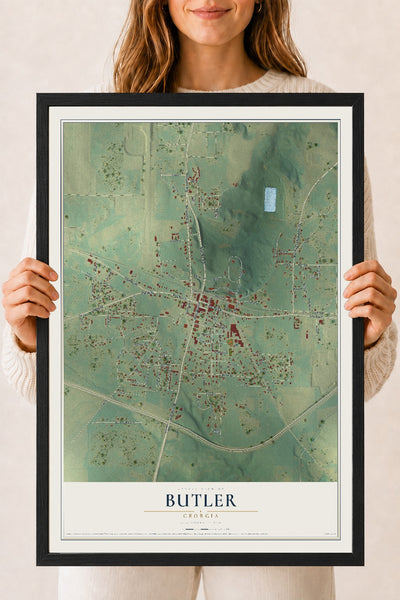 Butler, Georgia map print, 18" x 24" W/ Black Ayous Wood Frame mockup