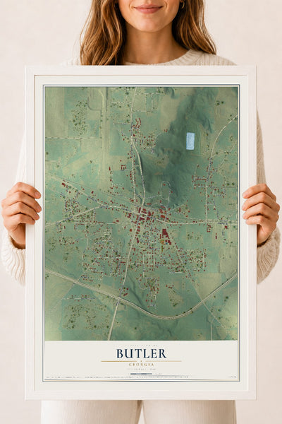 Butler, Georgia map print, 18" x 24" W/ White Ayous Wood Frame mockup