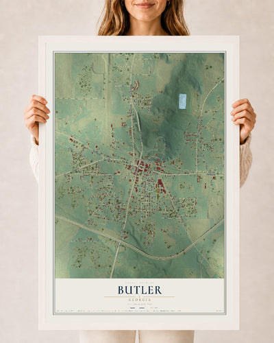 Butler, Georgia map print, 24" x 36" W/ White Ayous Wood Frame mockup